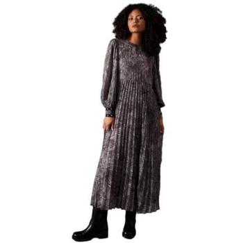 Premium Printed Pleated Eyelet Midi Dress