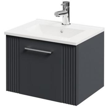 Avant Wall-Mounted Vanity in Satin Anthracite with One Tap Hole and Single Drawer, 500mm Wide