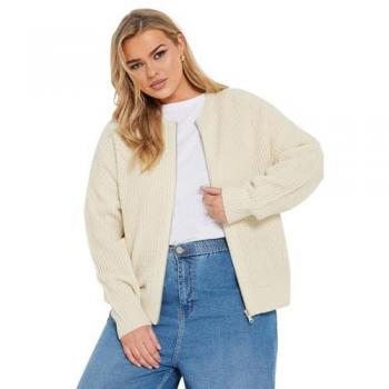 Damen-Creme-Bomber mit Zip-Design – Curve Plus Modell
