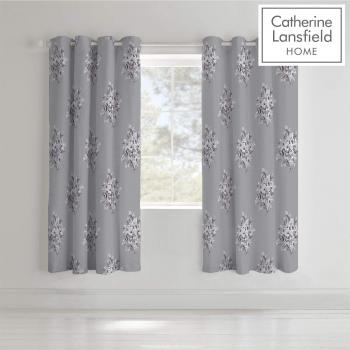Floral Patterned Eyelet Curtains from Catherine Lansfield, Grey, 66x72 Inch