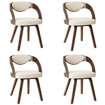 Set de 4 Sillas de Comedor Madera y Cuero Sintético Color Crema