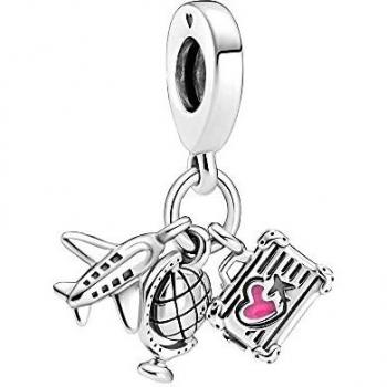 Charm en Argent Sterling Avion, Globe et Malette