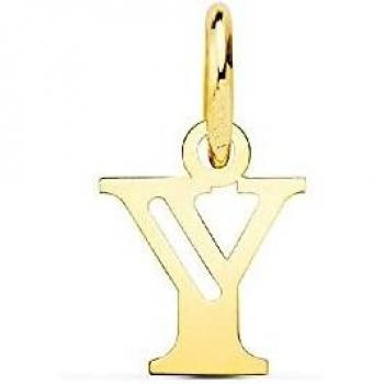 Colgante oro 18k inicial Y mayúscula 11mm. doble tira calada lisa
