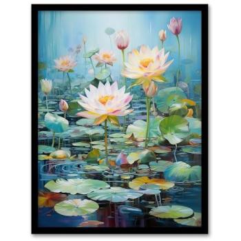 Tranquil Lotus Pond Water Lily Print – A4 Blue Edition