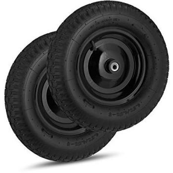 Ruedas para Carretilla Neumáticas 4.80-4.00-8, Set de 2, Llanta de Acero, 3 Adaptadores, Carga máxima 120 kg, Negro
