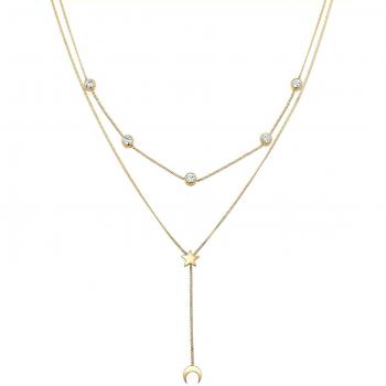 Astro Layer Halskette Damen 925 Sterling Silber Halbmond
