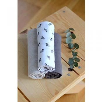 BÉABA, Lot de 3 Langes Bébé, Mousseline de Coton Biologique, Multi-usages : Couverture emmaillotage, Bavoir, Couverture nomade, Doudou, Ultra doux, Respirant, 70x70, Ecologique et Sain, Motif Savane