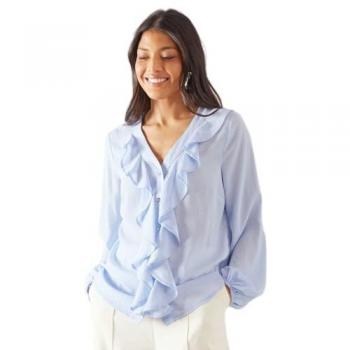 Womens Blue Ruffle Front Blouse for Events