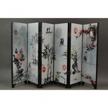 Écran laqué chinois avec peinture de fleurs de bambou