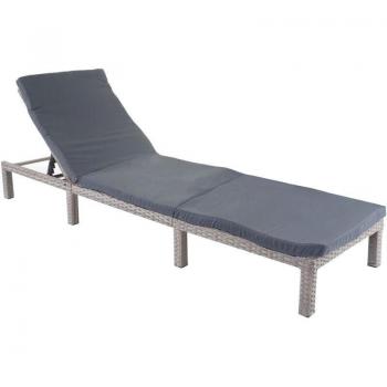 Chaise Longue de Jardin en Polyrotin Gris avec Coussin