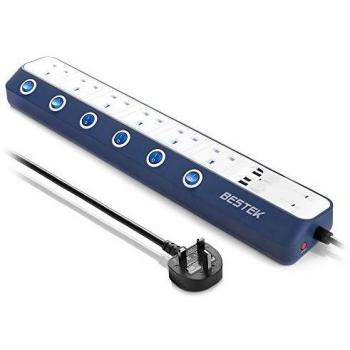 BESTEK 6 Way Power Strip with 4 USB Charging Ports