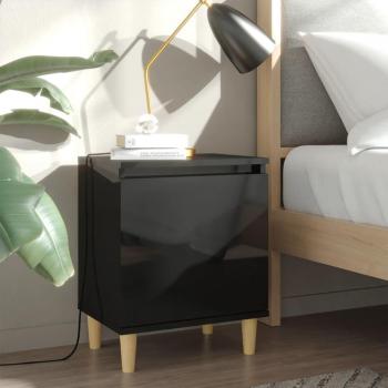 VidaXL 2er Set Nachttische Hochglanz-Schwarz Massivholzbeine 40x30x50cm
