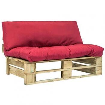 Holzpalettensofa mit roten Kissen, 2‑Sitzer, Garten‑ und Wohnzimmer‑Set
