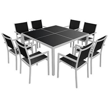 Mobili da Giardino Cagliari Textilene Nero 8 Posti Alluminio Grigio