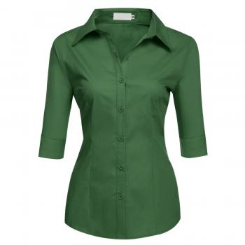 BeautyUU Chemisier en coton – chemise fermée boutonneuse – vert – S –