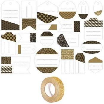 Black‑Gold‑White Creative Label Kit with 5 m Gold Masking Tape (21 Pieces)