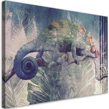 Panorama caméléon branché, toile 60x40 cm Bleu