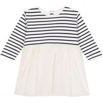 Taille 12 M – Robe Tubique Rayée et Tulle Petit Bateau Blanc