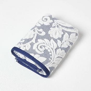 Turkish Cotton Navy Damask Towel – 600 GSM (Guest Size)