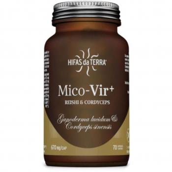 HIFAS DA TERRA MICO VIR+ REISHI Y CORDYCEPS 70 CAPSULAS, cápsulas de extracto de hongos medicinales que combinan Reishi y Cordyceps, formuladas para apoyar