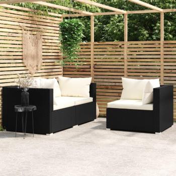 Ensemble de jardin 3 pcs, coussins inclus, Noir Résine tressée