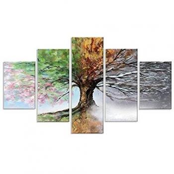 Lupia 5 Pezzi Quadro Moderno Legno Quattro Stagioni 66X115 cm