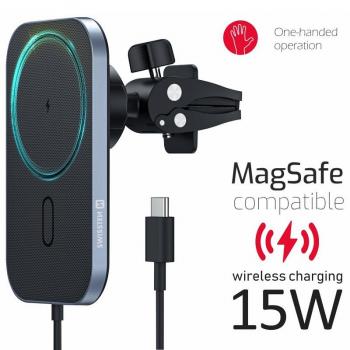 Support de voiture pour iPhone avec chargeur Magsafe 15W et grille d'aération, noir, Swissten