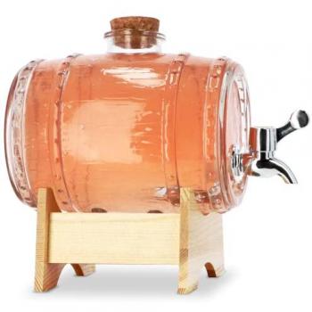 Contenitore di liquidi 1,5 l con rubinetto, supportato da struttura in legno – Raffinata Distribuzione