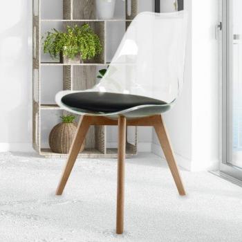 Fusion Living Soho Clear Plastic Dining Chair With Squared Light Wood Legs In Black