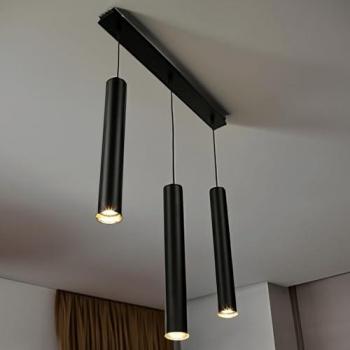 Noir Brillant – Suspension Chic, Trois Lampes Métalliques