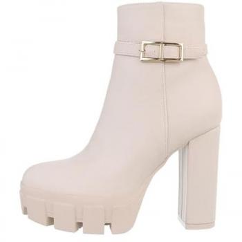Ital-Design Damen Plateaustiefelette Blockabsatz Beige
