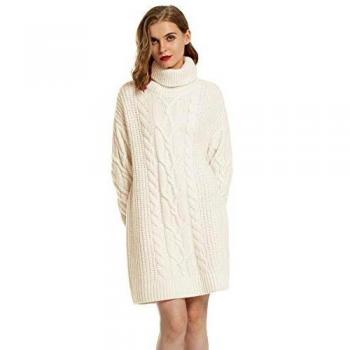 MessBebe Damen Knielanges Oversize-Pulloverkleid mit Rollkragen