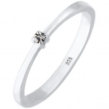 Elli Eleganzring – Grauer 925 Silber-Solitär mit funkelnden Kristallen