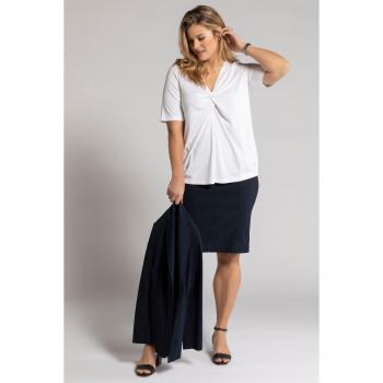 T-shirt Bianca con Scollo a V, Mezze Maniche, Taglia 32/34, Fibre Sintetiche