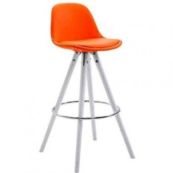 Hochwertiger Franklin Barhocker mit rundem Holzrahmen – orange Kunstlederbezug, weiße Struktur