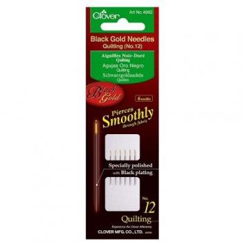 Clover Quilting Needles Size 12, Black/Gold