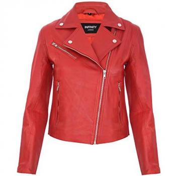 Women's Infinity Leather Biker Jacket in Zanzibar Red