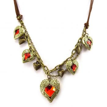 Barroco Scarlett: Collar Rojo Dorado envejecido, Corazón-Angels 35x25mm