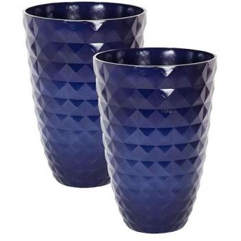 Pot Décoratif Bleu Marine en Argile et Verre 42 cm