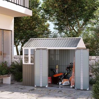 Outsunny's 8x6ft Metal Outdoor Storage Shed, w/ Doors & Window, Grey
