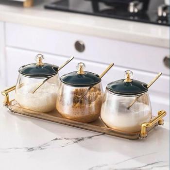 Acrylic Kitchen Condiment Set with Lids and Spoon