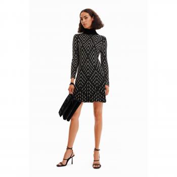 Geometrisch‑geprägtes Desigual‑Kleid aus Viskose – kurz, Schwarz, S