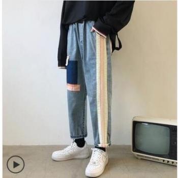 Bolsillo Motero Pantalón de Verano Azul Ancho S‑2XL
