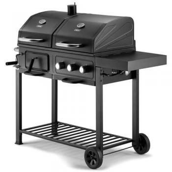VonHaus Dual Fuel BBQ – 2 in 1 Charcoal & Gas Barbecue with Warming Rack, Fold Down Shelf, Temperature Gauges, Wheels, Large Cooking Grills & More