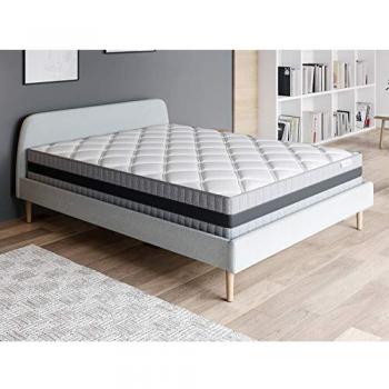 Pack Confort MemoLuxe 140x190 : Lit Gris Clair + Sommier Lattes en Mousse HD