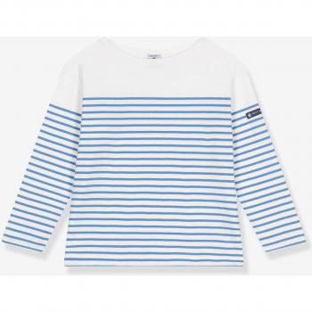 T-shirt Marinière Long Coton Blanc Marshmallow / Bleu Alaska – 5 ans (Petite Bateau)