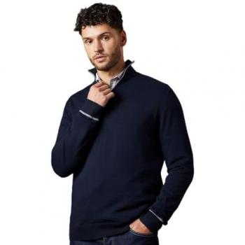 Cotton Blend Navy Half Zip Sweater