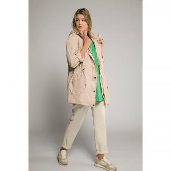 Parka donna beige, cuciture sportive, cappuccio staccabile, taglia 64/66