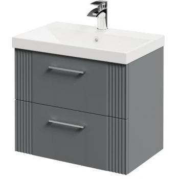 Satin Grey Wall-Mounted Vanity Unit with 1 Tap Hole and 2 Drawers