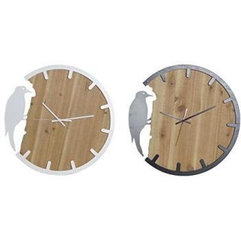 Reloj de pared dkd home decor negro blanco hierro pájaro madera mdf (50 x 3.5 x 50 cm) (2 pcs)